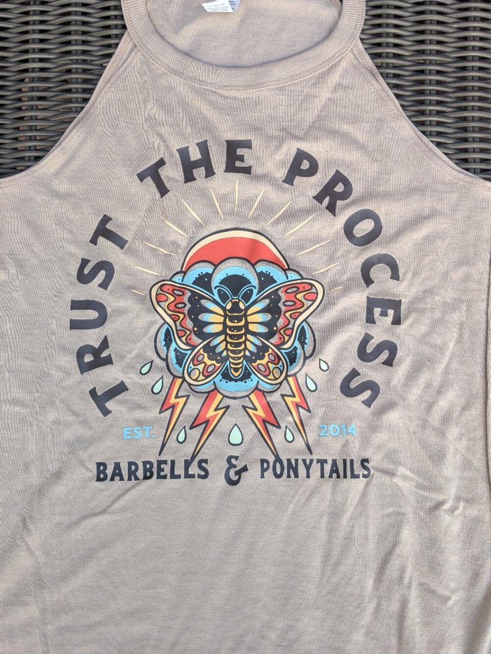 Barbells And Ponytails "Trust The Process" Flowy High Neck Tank Top Sz XS NEW